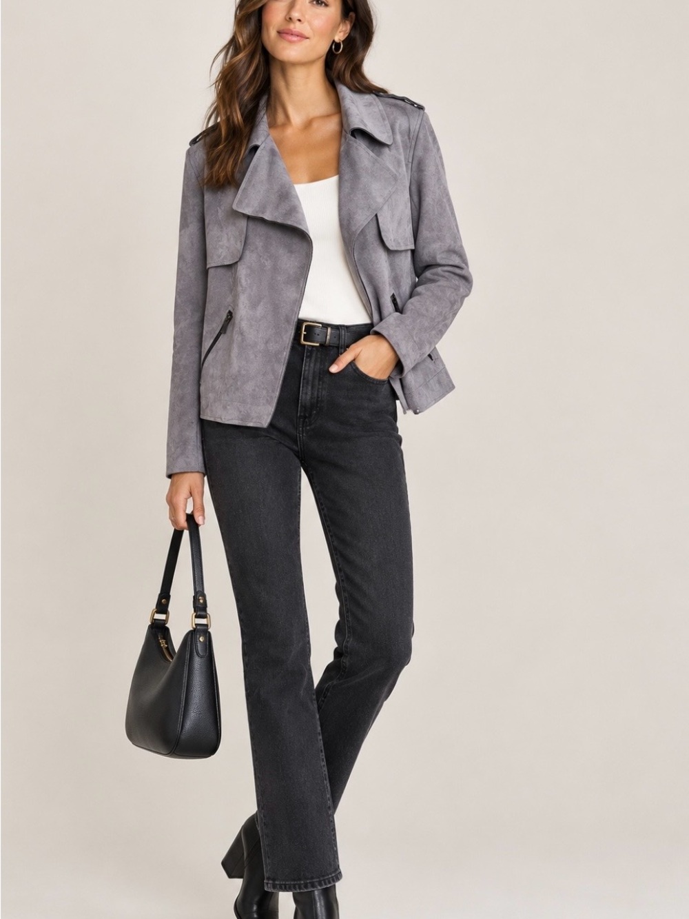 Kut from the Kloth Gray Suede Moto Jacket
